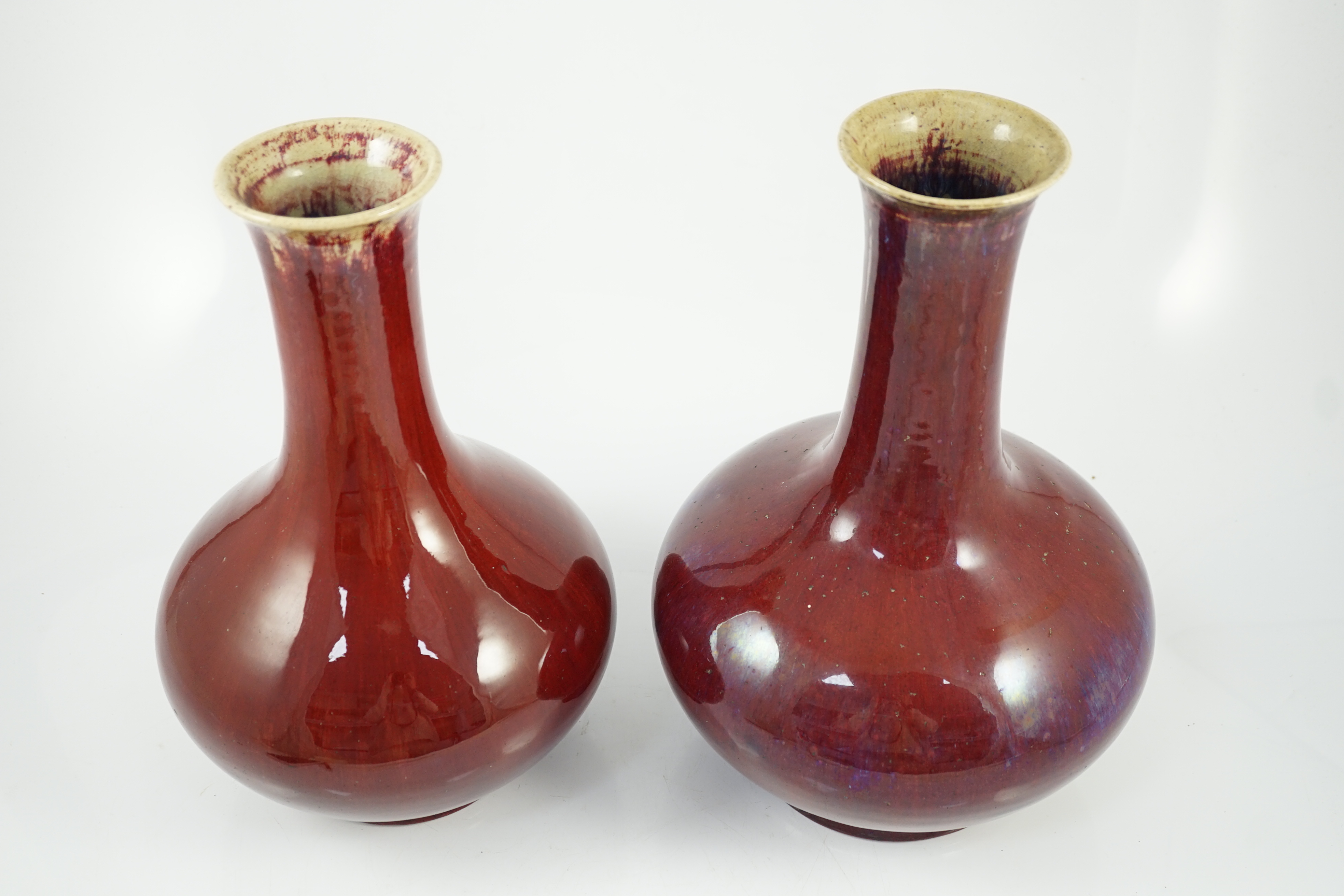 Two large Chinese flambé glazed bottle vases, 18th century